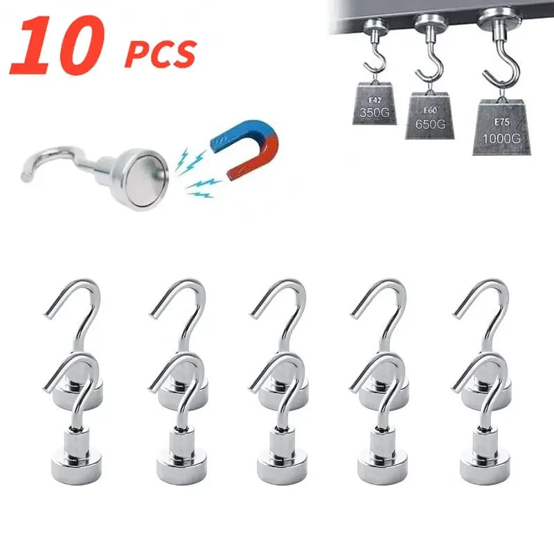 10-Pack Heavy Duty Magnetic Hooks – No-Drill Kitchen Storage