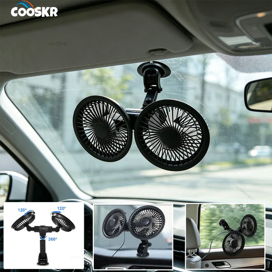 Portable Car Fan for Car Windshield Dashboard Suction Cup Car Cooling Fan Dual Head USB Electric Fan For Car Automotive Fan Peaceful Pleasures Health and Wellness