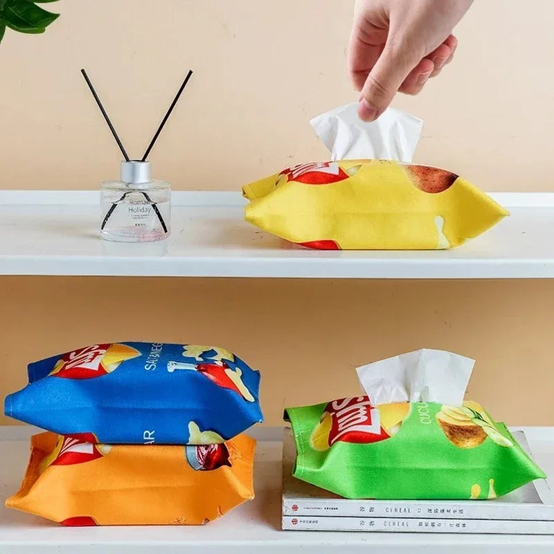 Creative Velvet Potato Chip Pattern Tissue Box Cute Multifunctional Napkin Holder for Bedroom Living Room Car Office Kitchen Peaceful Pleasures Health and Wellness