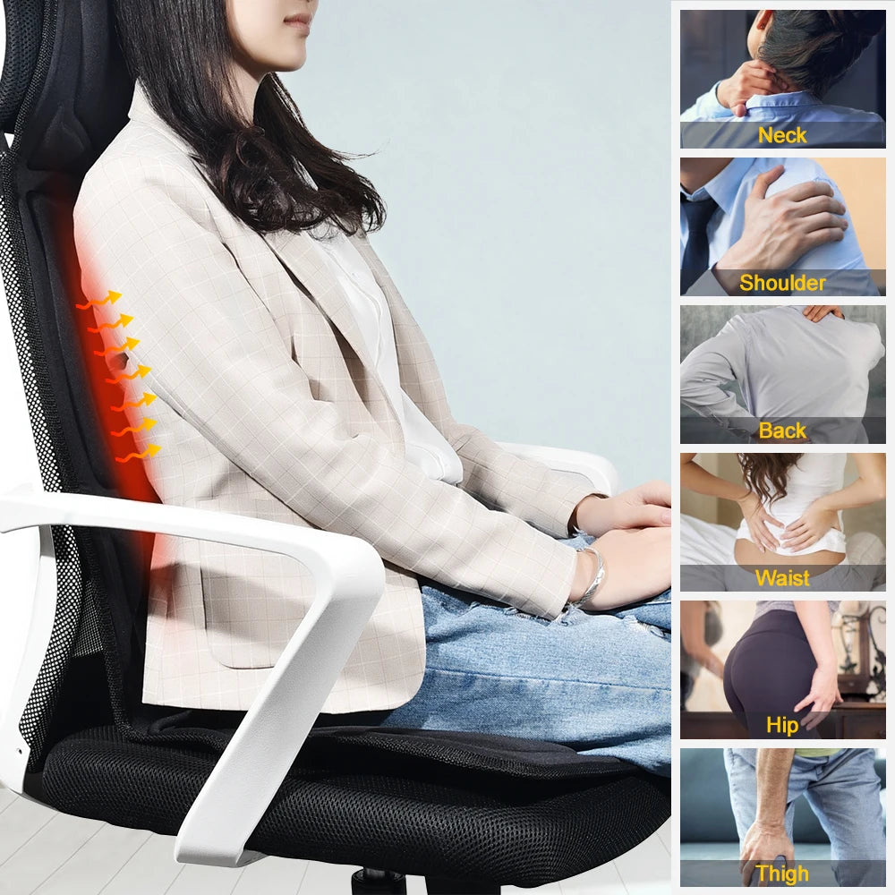Electric Back Heating Pad Motor Vibration Massager for Back Neck Chair Seat For Car Home Office Use Portable Mat Body Relaxation Peaceful Pleasures Health and Wellness