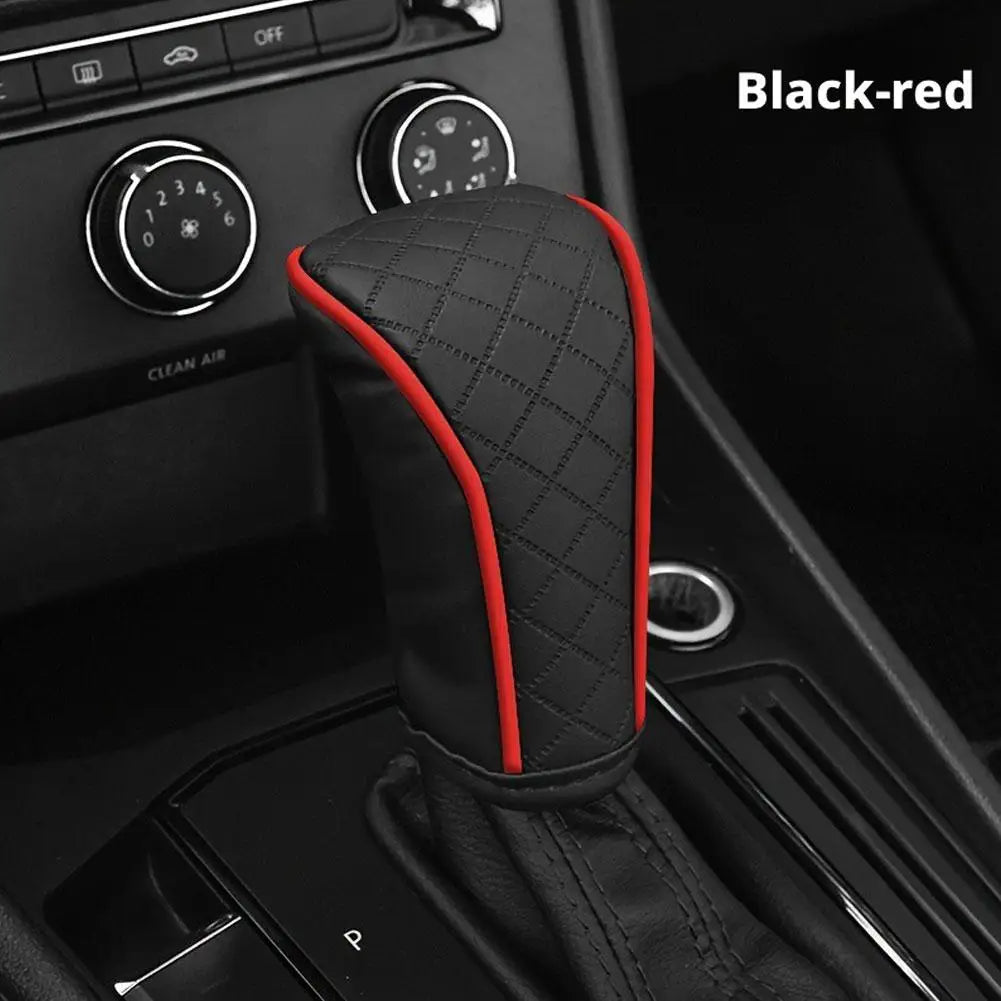 Car Gear Shift Cover Universal Bovine Leather Breathable Carbon Fiber Pattern Auto Gear Knob Cover Car Interior Accessory Peaceful Pleasures Health and Wellness