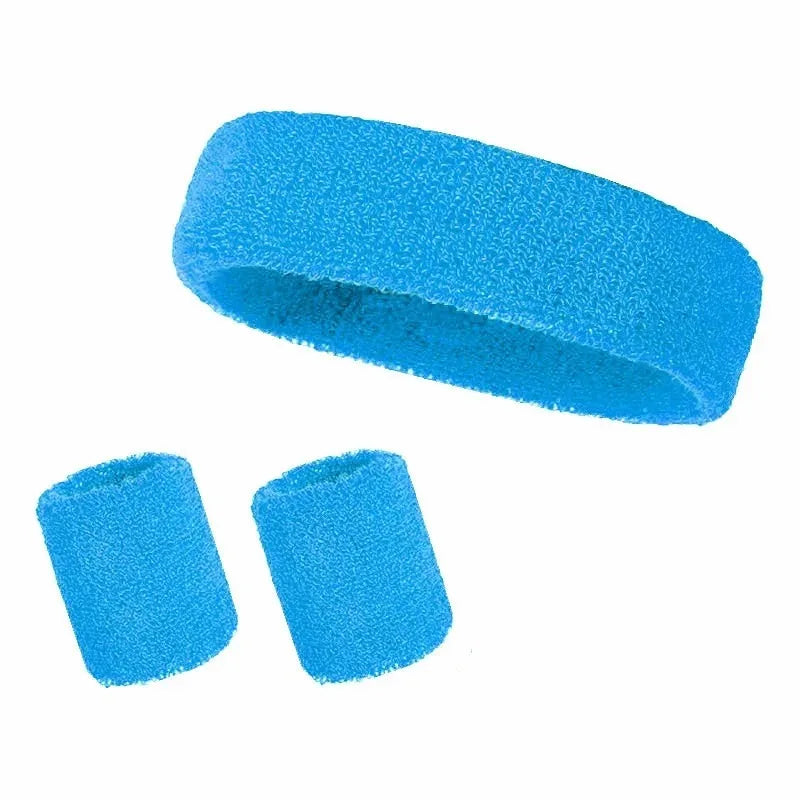New Hot Athletic Sweatband Hairband Headband Wristband Set in 3-Pack Cotton Head Sweat Bands for Running, Cycling, Yoga, Spa Peaceful Pleasures Health and Wellness SKY BLUE