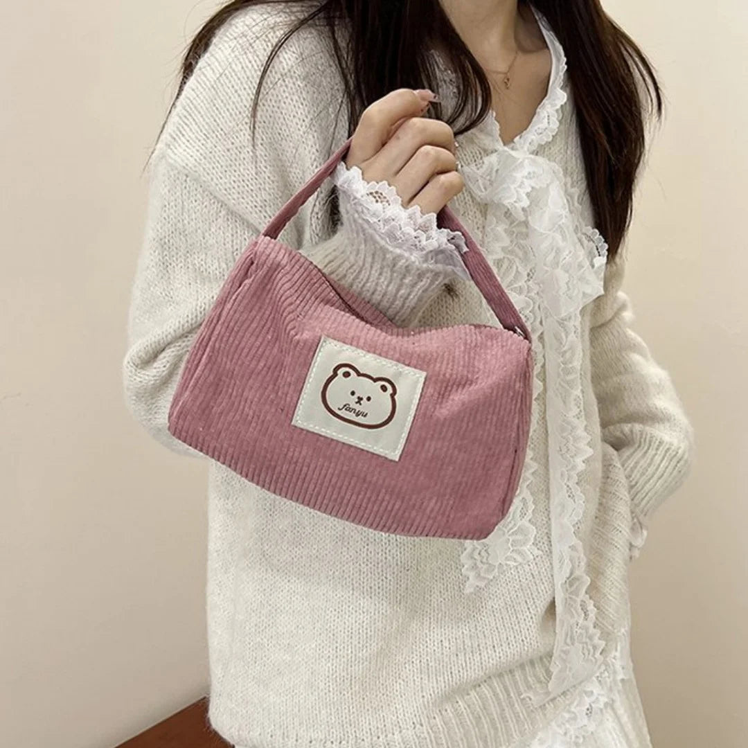 Large Corduroy Makeup Bag Women – Zipper Cosmetic Organizer