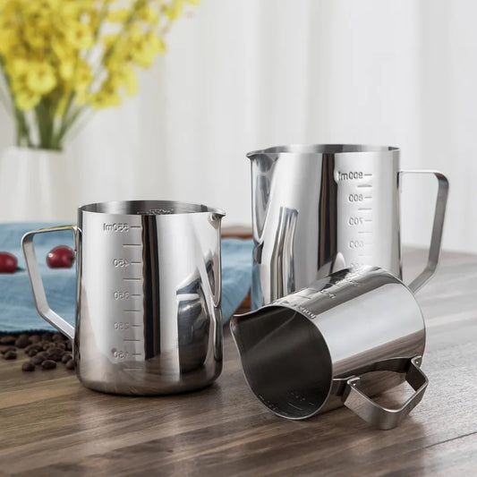 304 Stainless Steel Latte Art Cup Scale Milk Foam Pot Scale Latte Cappuccino Cream Steam Home Cafe Milk Foam Cup 350/550/900ML Peaceful Pleasures Health and Wellness