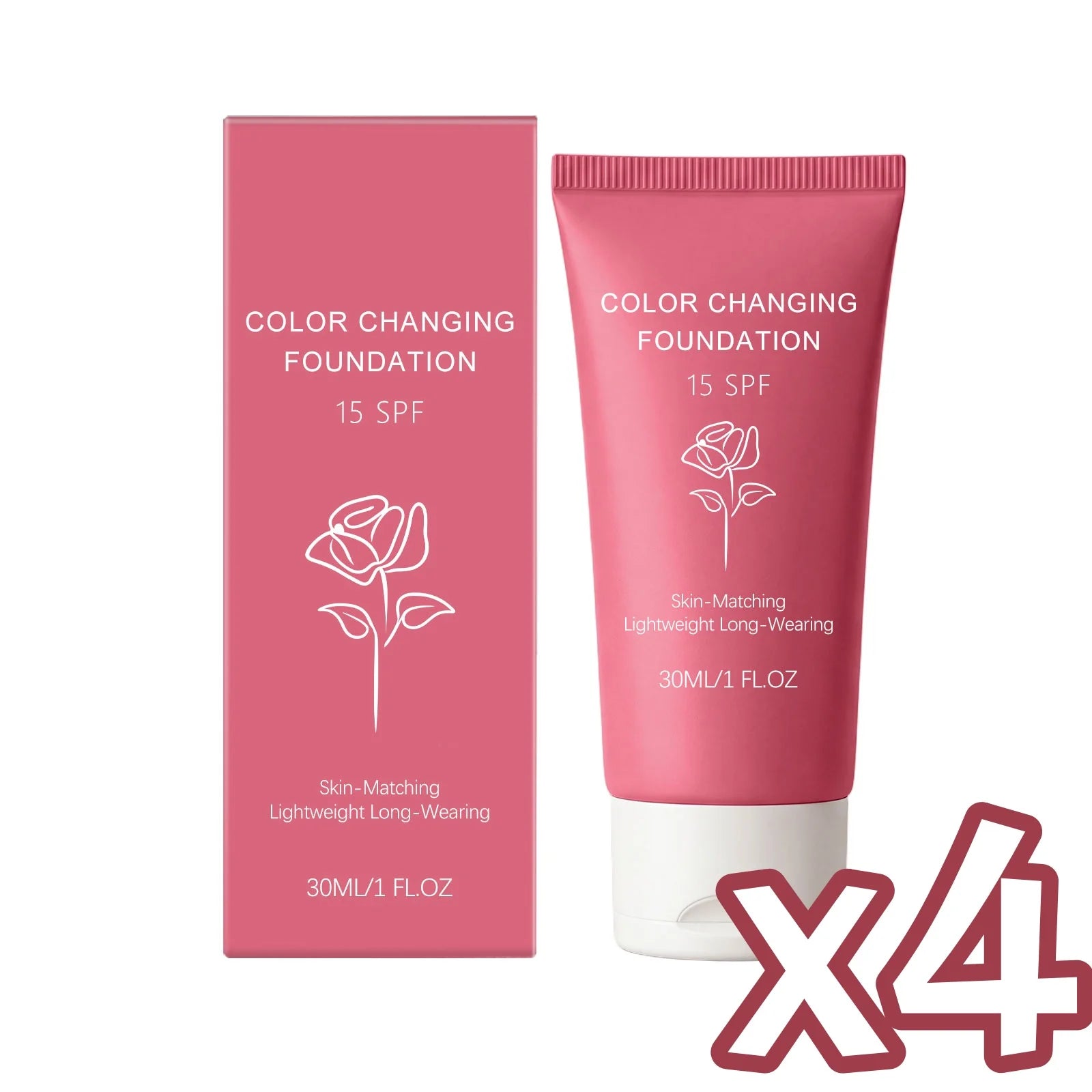 Color Changing Foundation Lotion SPF 15 Hydrating Lightweight Natural Coverage Long Lasting Multi-Effect Makeup Base Cosmetics Peaceful Pleasures Health and Wellness 30g Boxed x 4PCS
