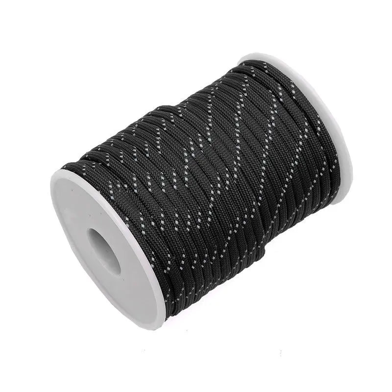 Outdoor Multi-functional 7-core Umbrella Rope Highly Reflective Rope Bracelet Woven Rope Tent Canopy Pull Rope Peaceful Pleasures Health and Wellness black 30m