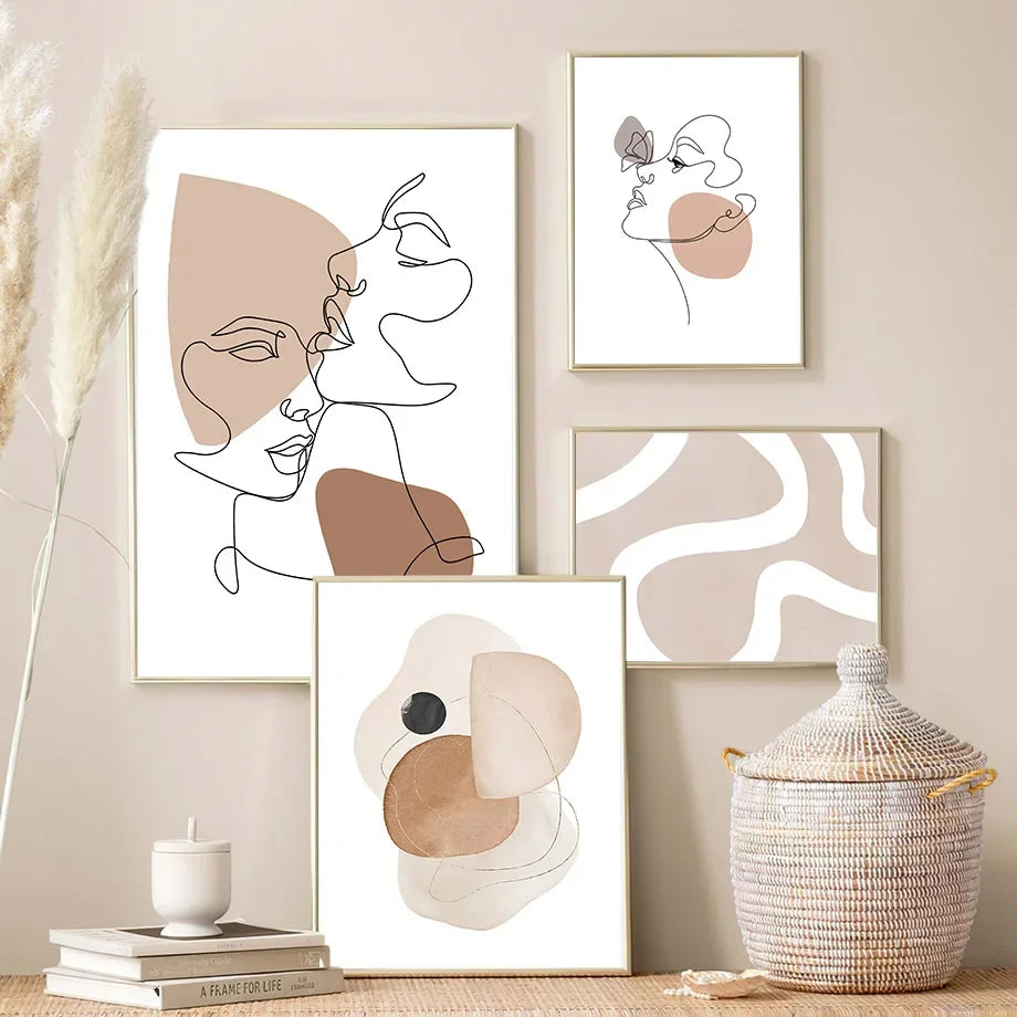 Canvas Painting Flower Line Draw Lover Face Color Block Abstract Posters And Prints Wall Art Pictures Living Room Home Decor Peaceful Pleasures Health and Wellness