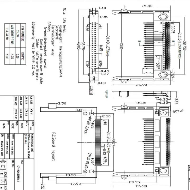 New 5Pcs 50Pin Arm Length 19.0 Patch Card Slot Connector On CF Card Holder Board Black/coffee Peaceful Pleasures Health and Wellness