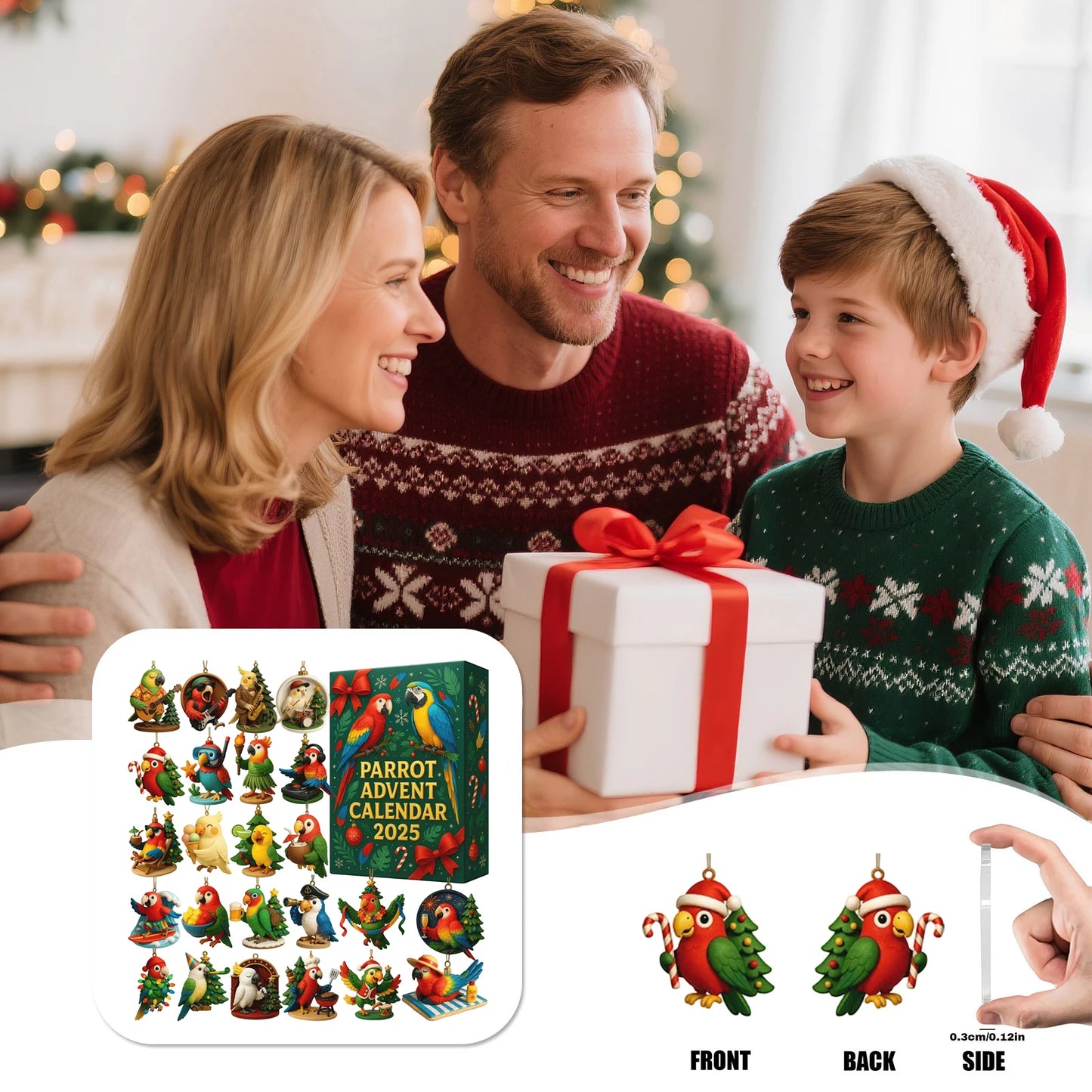 Parrot Advent Calendar – 24-Day Christmas Countdown Bird Ornaments
