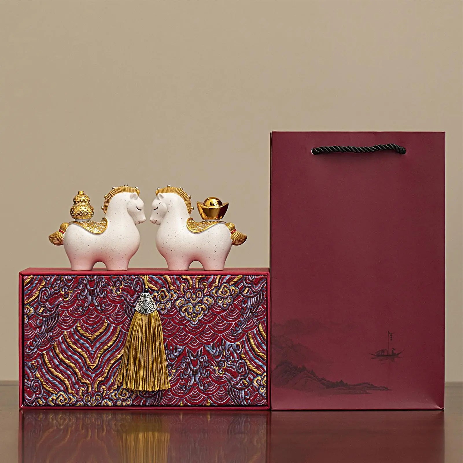 Chinese New Year 2026 Horse Statue Set of 2 | Lunar New Year Decor Decorative Figurine Set Peaceful Pleasures Health and Wellness