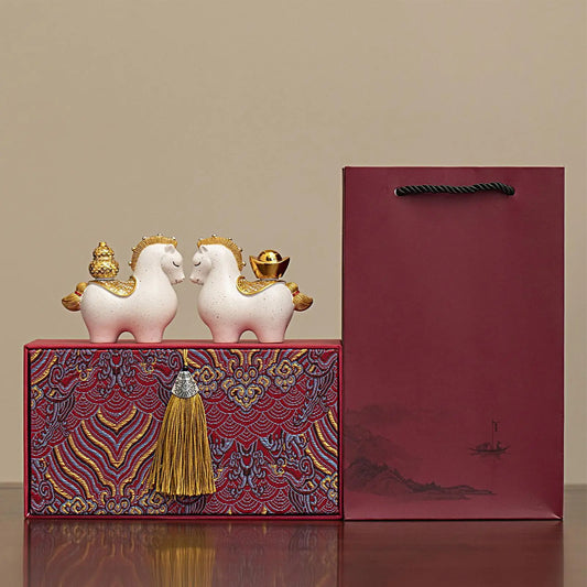 Chinese New Year 2026 Horse Statue Set of 2 | Lunar New Year Decor Decorative Figurine Set Peaceful Pleasures Health and Wellness