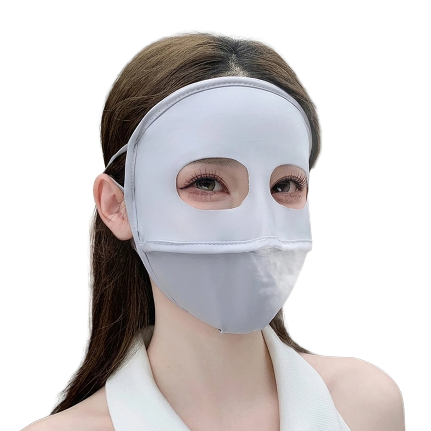 Women's Ice Silk Full Face UV Protect Mask 3D Fit Summer Breathable UPF50+ Peaceful Pleasures Health and Wellness Light gray 3893