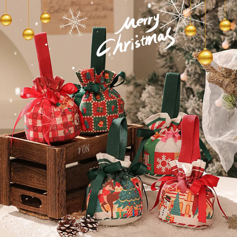 2025 Creative Handheld Canvas Apple Bag with Bow Christmas Gift Bag Christmas Eve Apple Gift Box Christmas Gift Peaceful Pleasures Health and Wellness