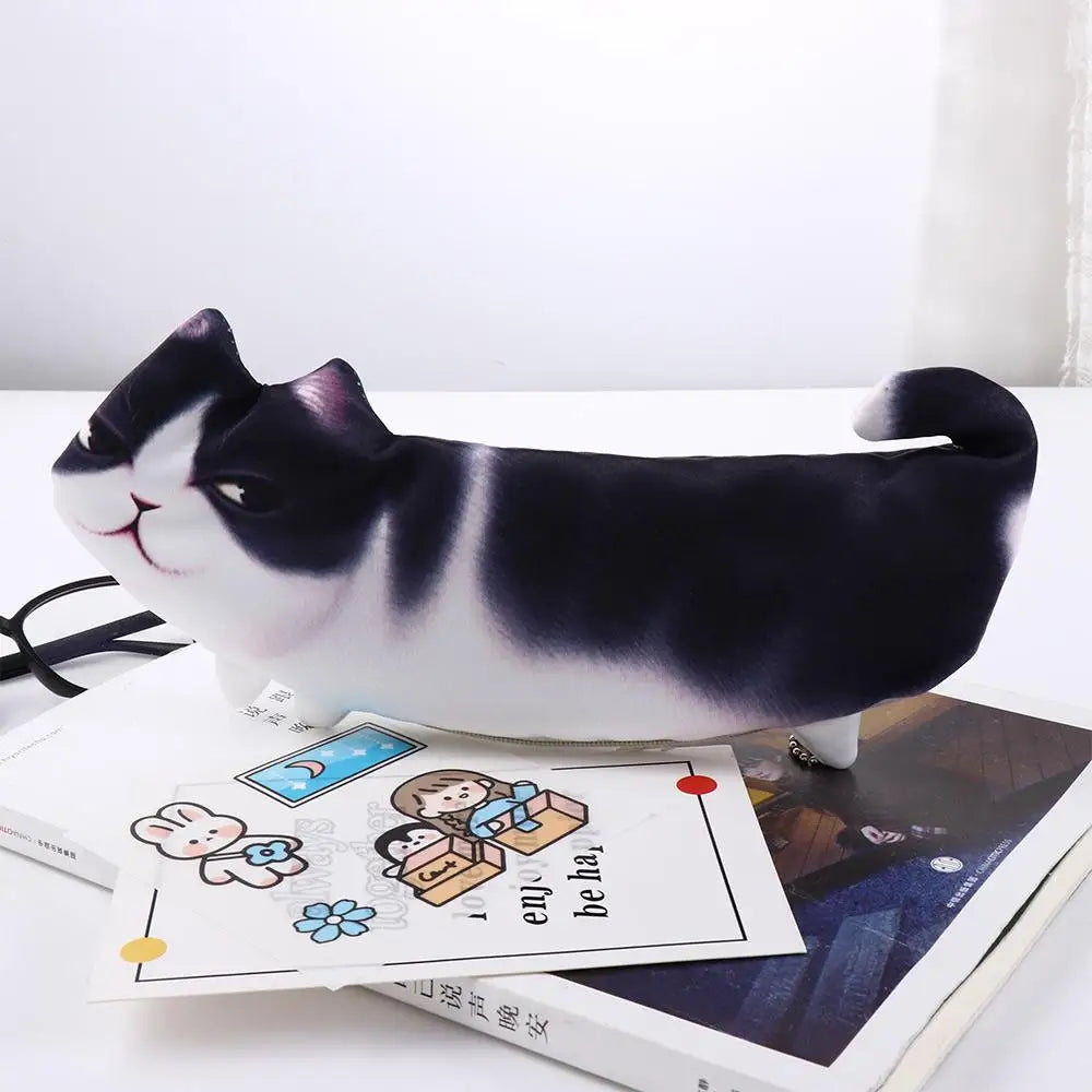 Creative Girl Student Gift Pencil Box Soft Cloth Stationery Pencil Case Simulation Cartoon Cat Storage Organizer Pen Bag Peaceful Pleasures Health and Wellness