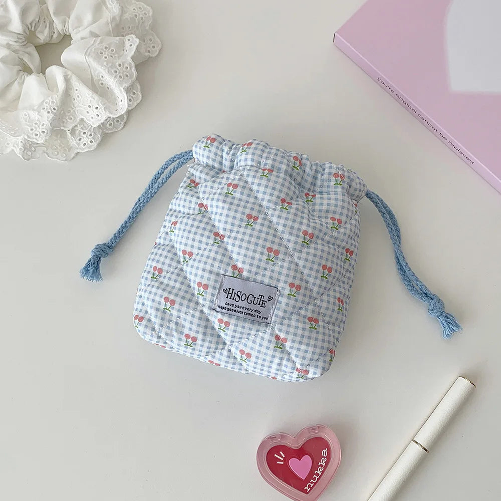Quilted Drawstring Makeup Bag – Cute Travel Toiletry Pouch