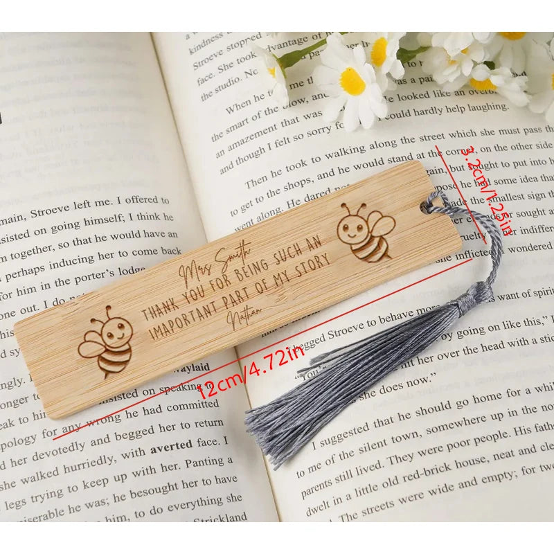 5-Pack Custom Wooden Bookmarks with Tassel | Teacher Gift Personalized Bookmark Set Peaceful Pleasures Health and Wellness