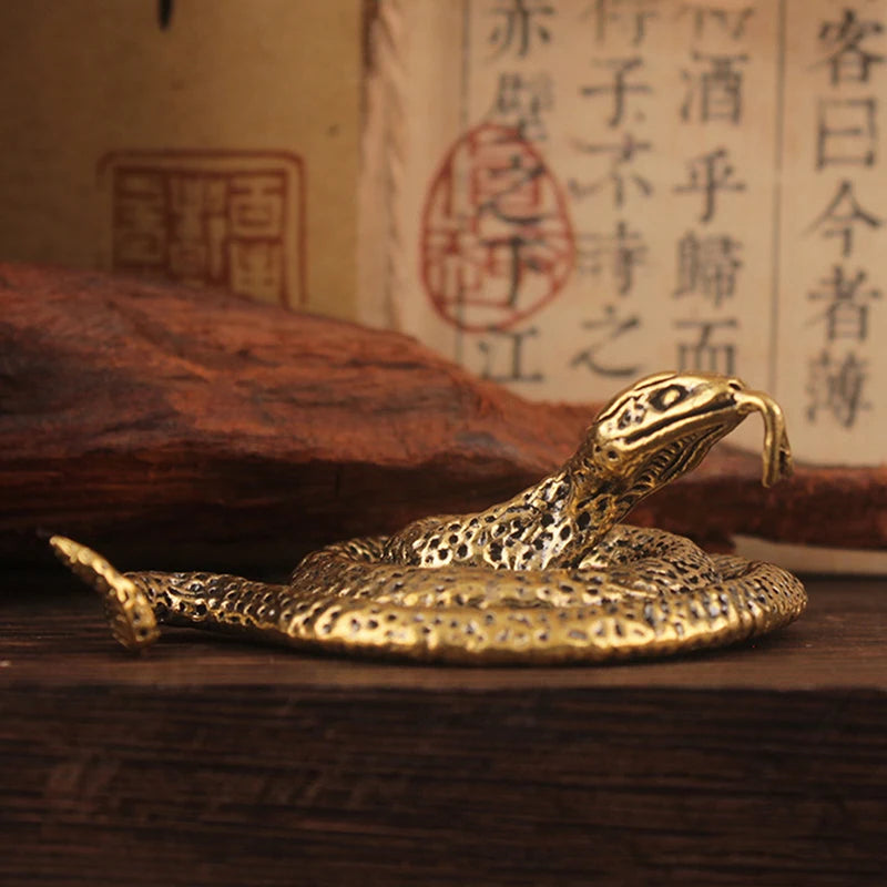 Copper Mini Snake Figurine | Antique Bronze Desktop Statue