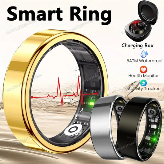 New R09 Smart Ring Men Women with Charging Case,Heart Rate Blood Oxygen,Skin Temperature Monitor,5ATM Waterproof For Android IOS Peaceful Pleasures Health and Wellness