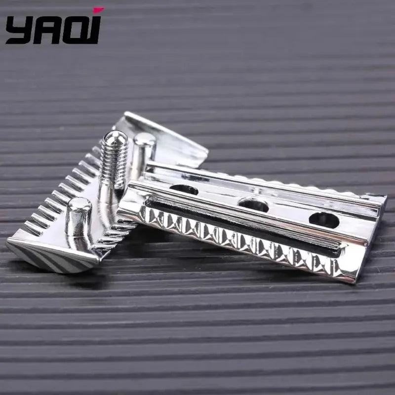 Yaqi Chrome Color Double-edged Slant Razor Head & Sandalwood Soap Set-Lightweight Versatile Use For Men Precise Shave Razor Head Peaceful Pleasures Health and Wellness