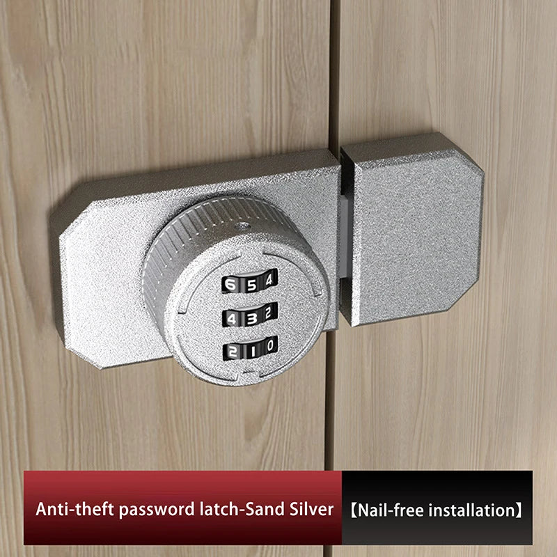 New 1 Set No-Punch Combination Door Lock 3 Digit Password Cabinet Locks With Combination Latch For Closet Door Door Peaceful Pleasures Health and Wellness Sand Silver