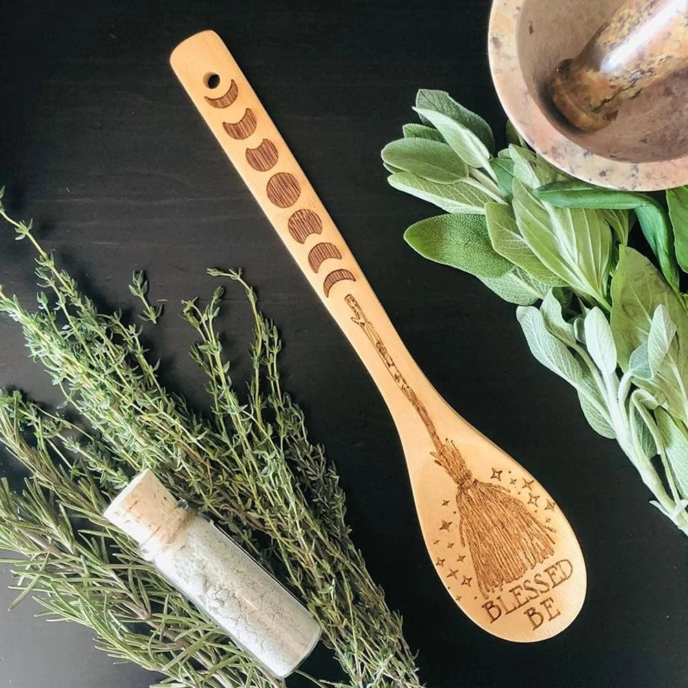 Witchy Bamboo Wooden Spoon Set | Eco-Friendly Kitchen Witch Gift Bamboo Kitchen Utensils Peaceful Pleasures Health and Wellness