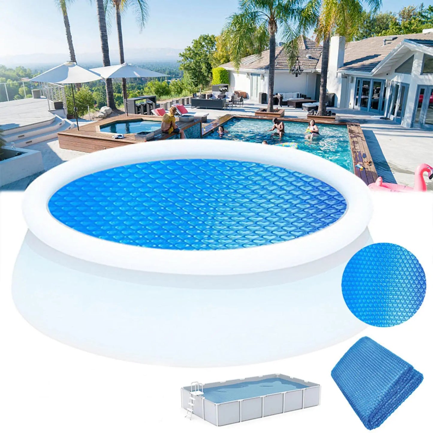 Solar Pool Cover Swimming Pool Solar Blanket Cover Open air swimming pool insulation film bubble film protective cover Peaceful Pleasures Health and Wellness
