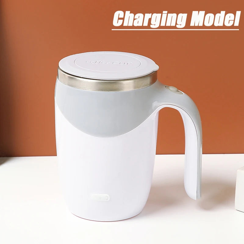 Portable Automatic Stirring Coffee Mug Magnetic Electric Stainless Steel Self Mixing Coffee Tumbler Rotating Home Office Travel Peaceful Pleasures Health and Wellness Rechargeable White