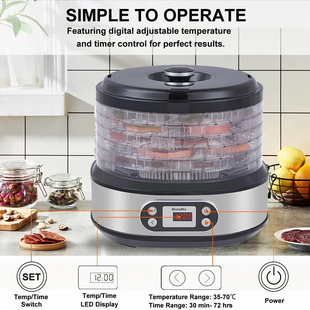 BioloMix Food Dehydrator – 5 BPA-Free Trays, Digital Timer & Temp Control