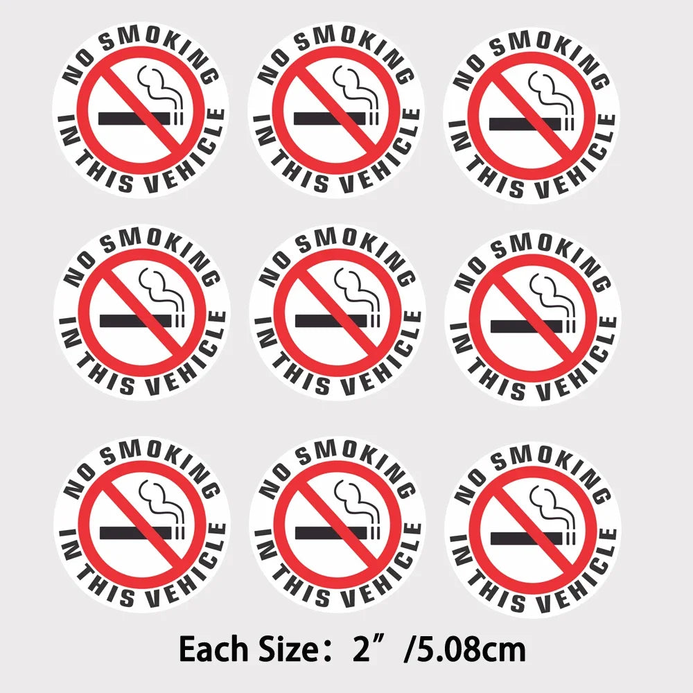 9x- NO SMOKING IN THIS VEHICLE Sticker Car Sticker Decal | 2" Dia | Outdoor Durable Peaceful Pleasures Health and Wellness