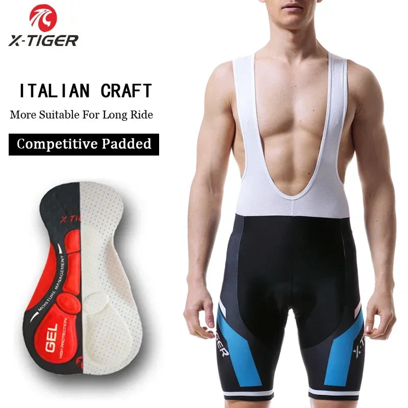 X-TIGER Men's Cycling Bib Shorts – 5D Gel Pad & Lycra