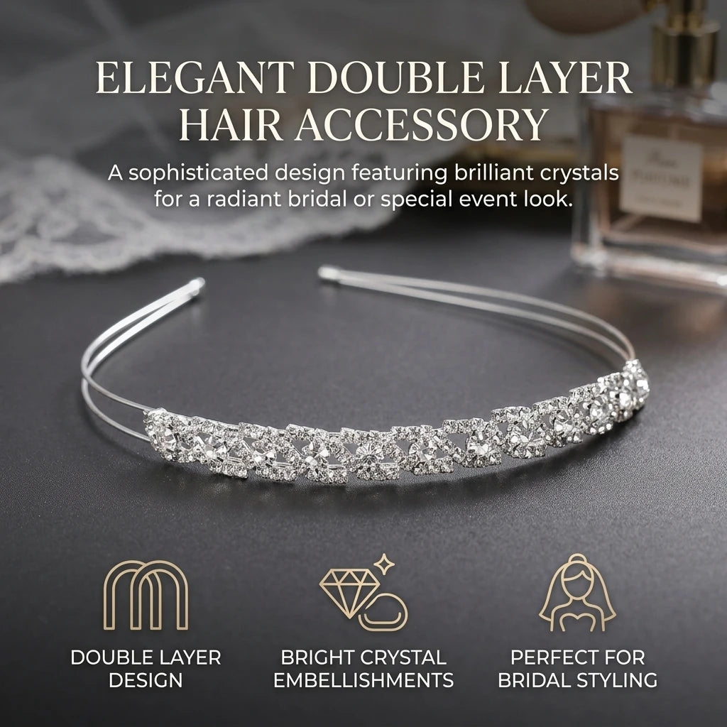 Bridal Hair Accessories Pearl Rhinestone Double Layer Headband White Wedding Decor Peaceful Pleasures Health and Wellness