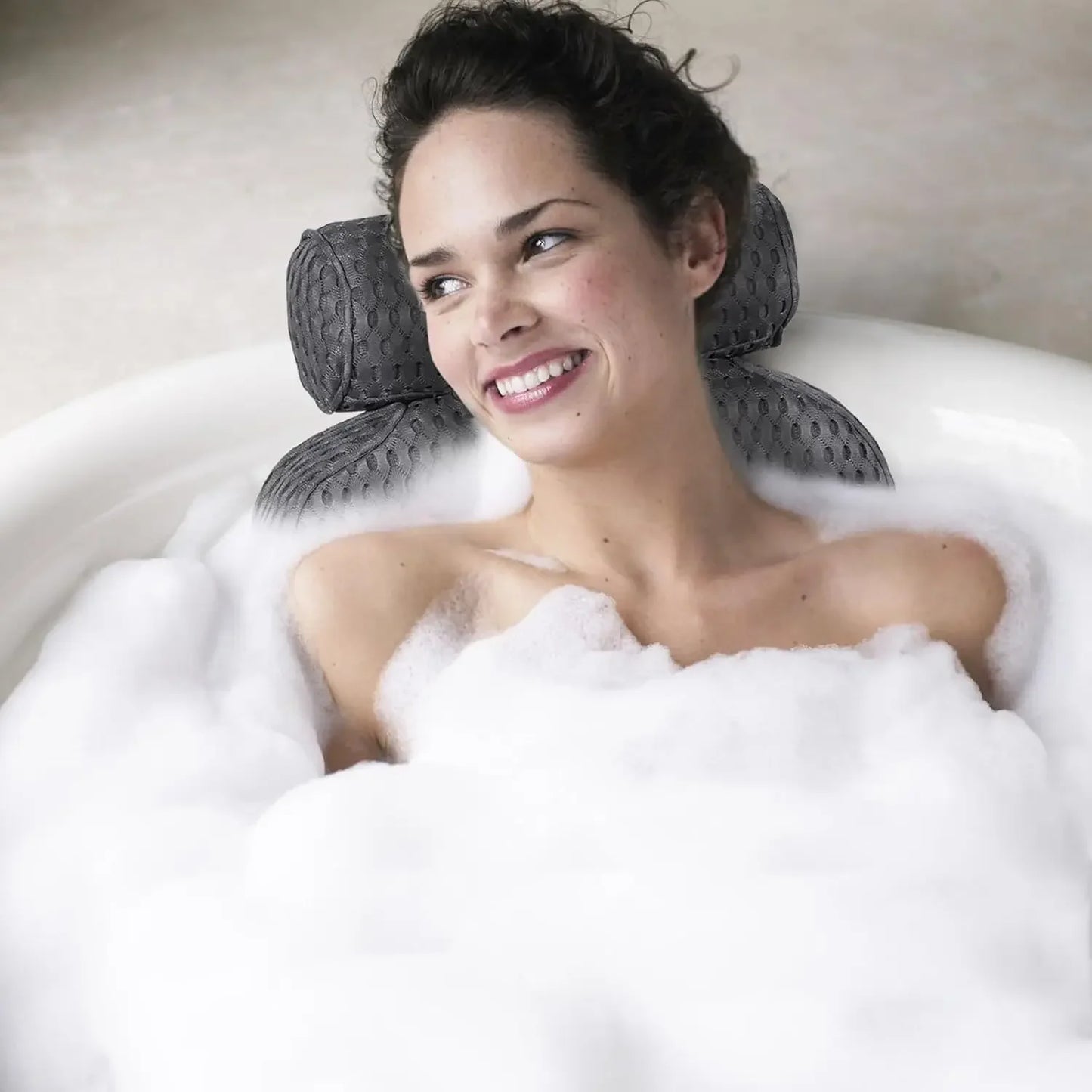Comfortable Bathtub Pillow for Neck and Back Support, Gray Bath Accessories with Suction Cups Peaceful Pleasures Health and Wellness