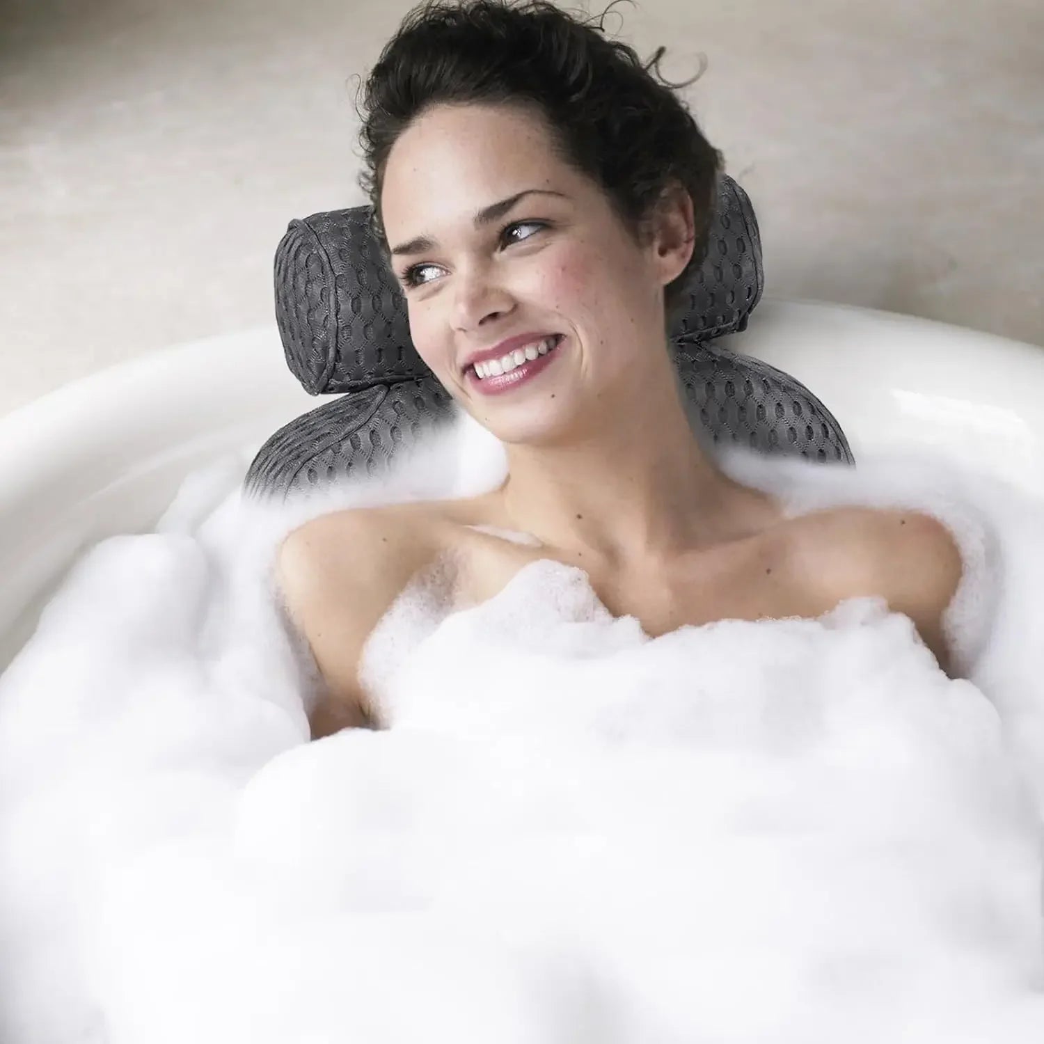 Comfortable Bathtub Pillow for Neck and Back Support, Gray Bath Accessories with Suction Cups Peaceful Pleasures Health and Wellness