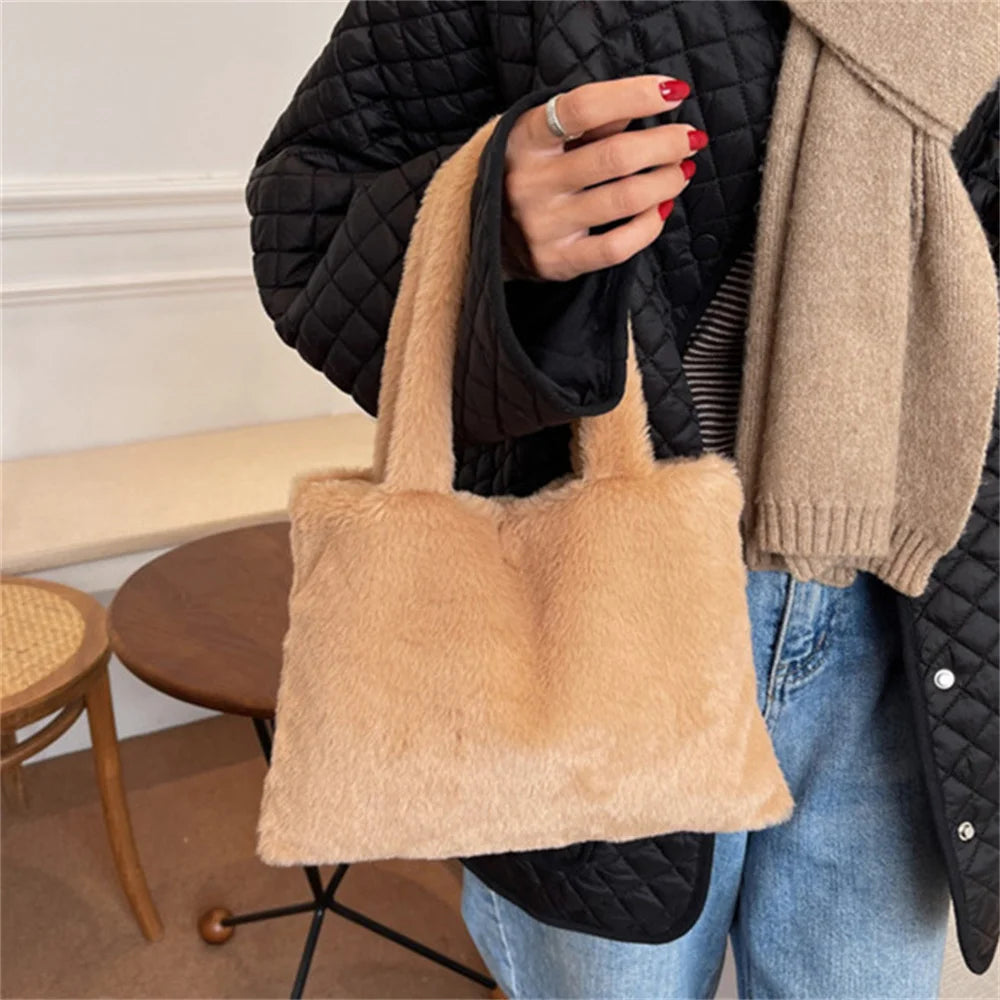 Soft Faux Fur Shoulder Bag Versatile Cute Tote Bag with Purses Female Handbags Women Fluffy Stylish Crossbody Small Square Bag Peaceful Pleasures Health and Wellness