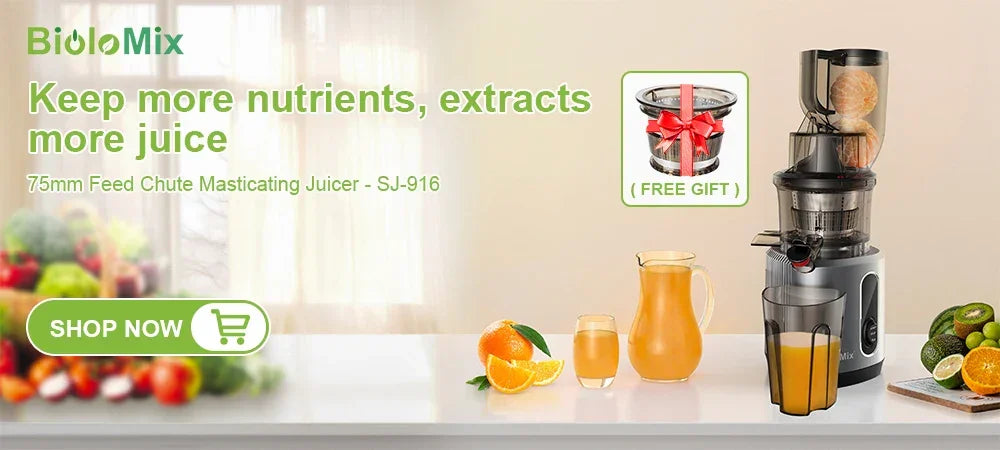 BioloMix Cold Press Juicer – 130mm Feed Chute, High Yield, BPA-Free Juicer BioloMix