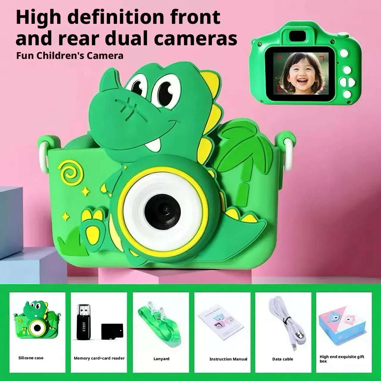 Kids Digital Camera Dual Lens Selfie Video Camera 1080P HD Children Toy Camera With 128GB Silicone Protective Boys Girls Gift Peaceful Pleasures Health and Wellness