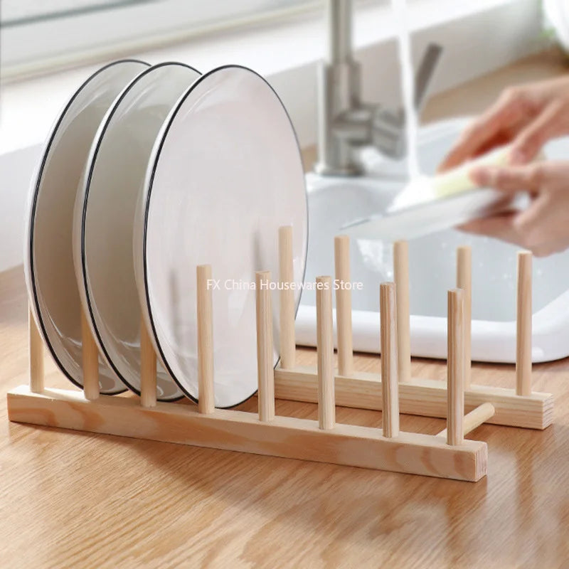 Plate Storage Rack Multifunctional Wooden Dish Rack for Cup Dish Pot Lid Drain Holder Kitchen Organizer Shelf Storage Containe Peaceful Pleasures Health and Wellness