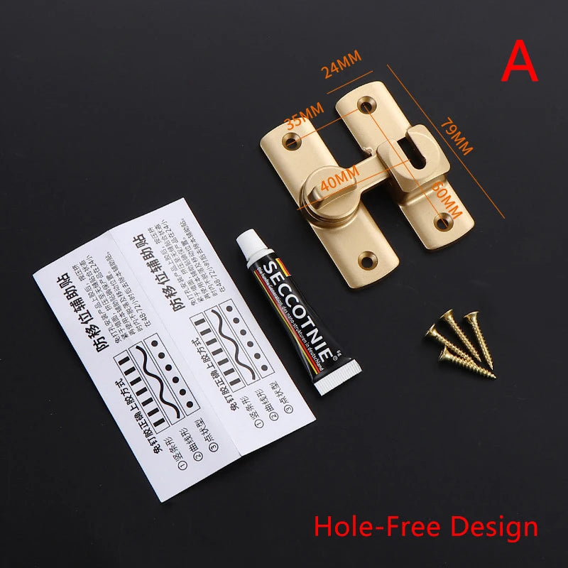 New Punch-free Hasp Latch Door Lock Black Cabinet Locks Kids Safety Lock Sliding Door Anti-pried Hook Lock Hardware Peaceful Pleasures Health and Wellness A Gold