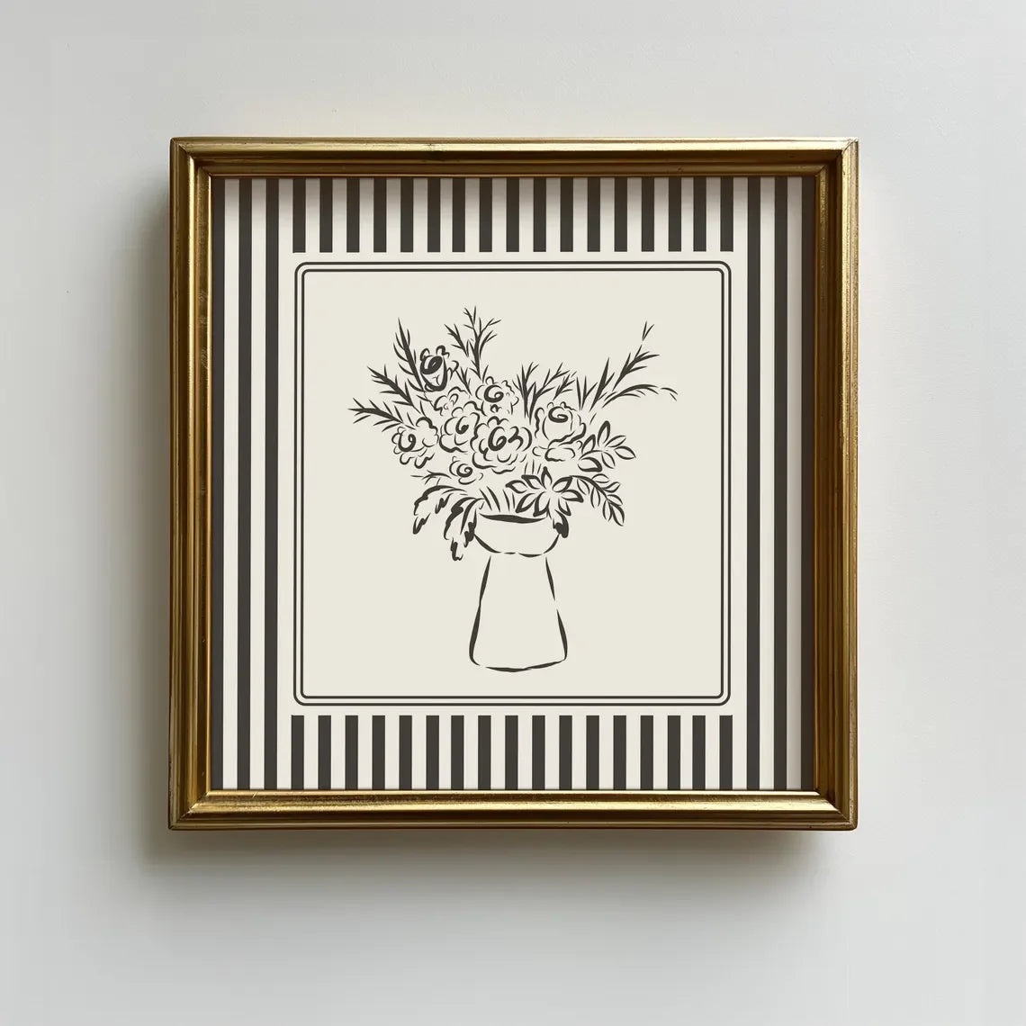 Black and White Striped French Cafe Print, Minimalist Illustration, Digital Downloads, Art Print, Gift Idea, Aesthetic Peaceful Pleasures Health and Wellness TR12264-4 50x70cm Unframed
