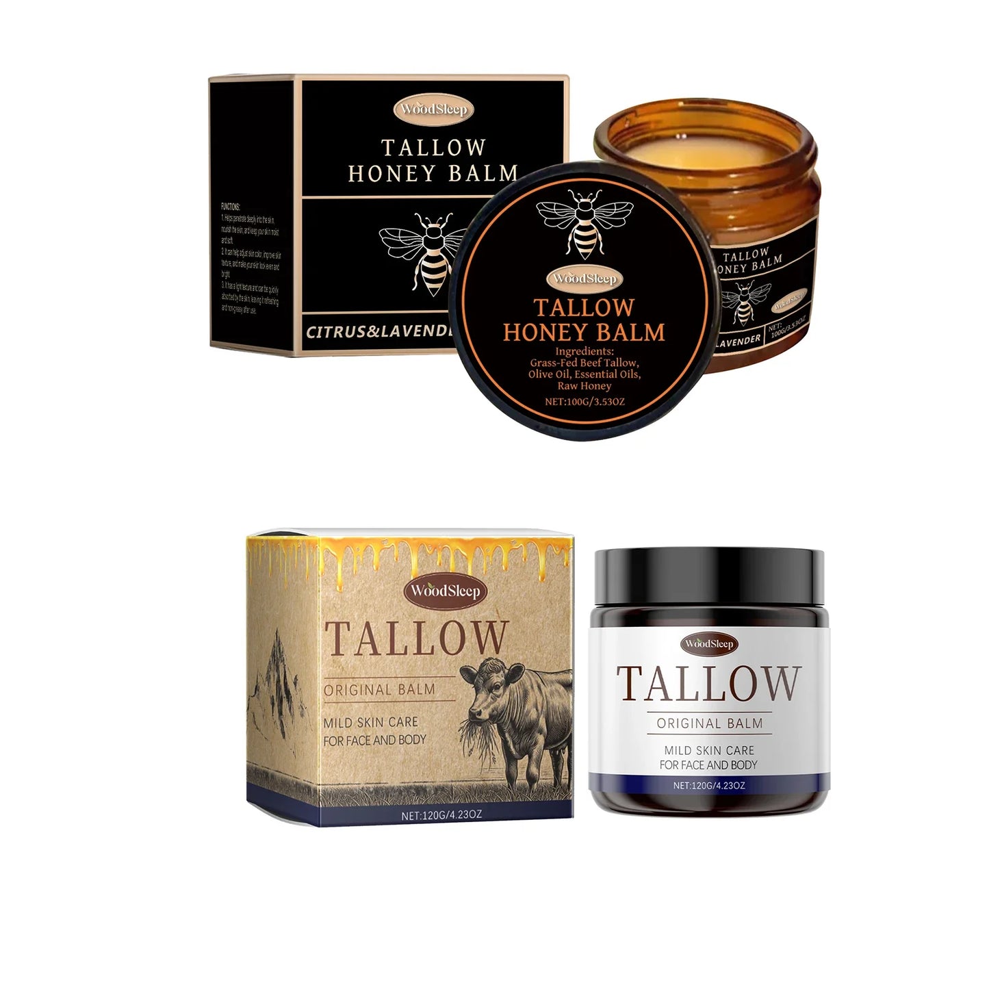 WOODSLEEP Tallow & Honey Balm – Deep Moisturizing Skin Balm