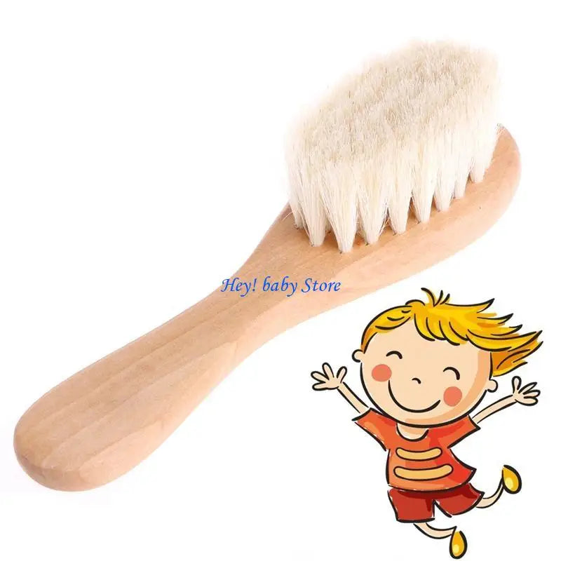 Wooden Handle Goat Hair Baby Brush & Comb – Newborn Scalp Massager