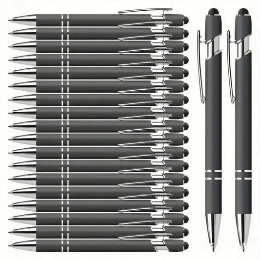 20 Personalized Ballpoint Pens with Stylus | Custom Pen Set Customizable Pen Set Peaceful Pleasures Health and Wellness grey