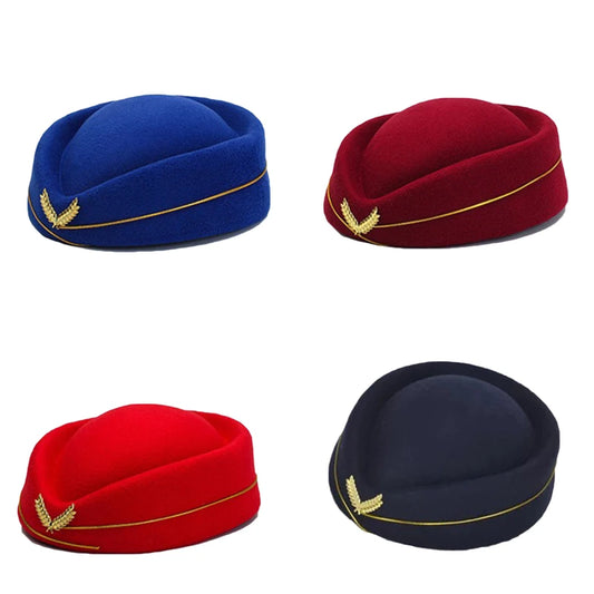 Flight Attendant Hat Woolen Beret Women British Performance Hotel Reception Korean Version Fashion Elegant Top Hats Band Hat Peaceful Pleasures Health and Wellness