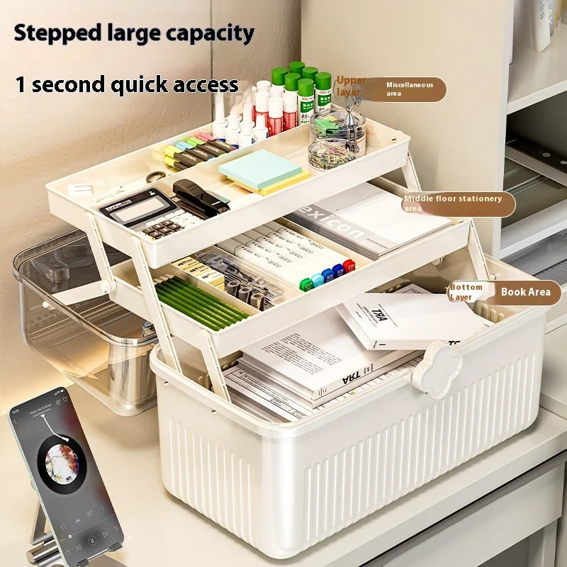 Portable Plastic Desktop Storage Box with Handle | Home Organizer