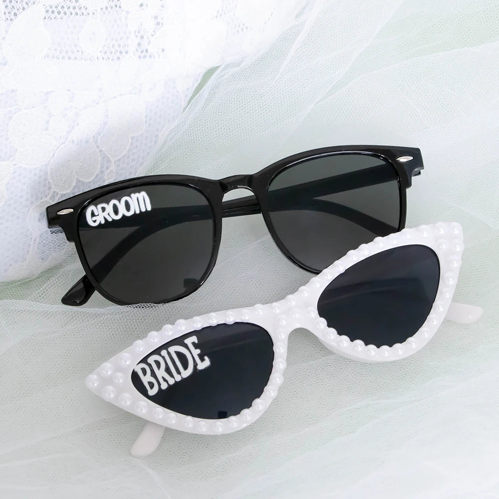 Bride & Groom Pearl Heart Sunglasses Set | Wedding Party Props Wedding Novelty Sunglasses Peaceful Pleasures Health and Wellness Sunglasses 2PCS 15x6cm