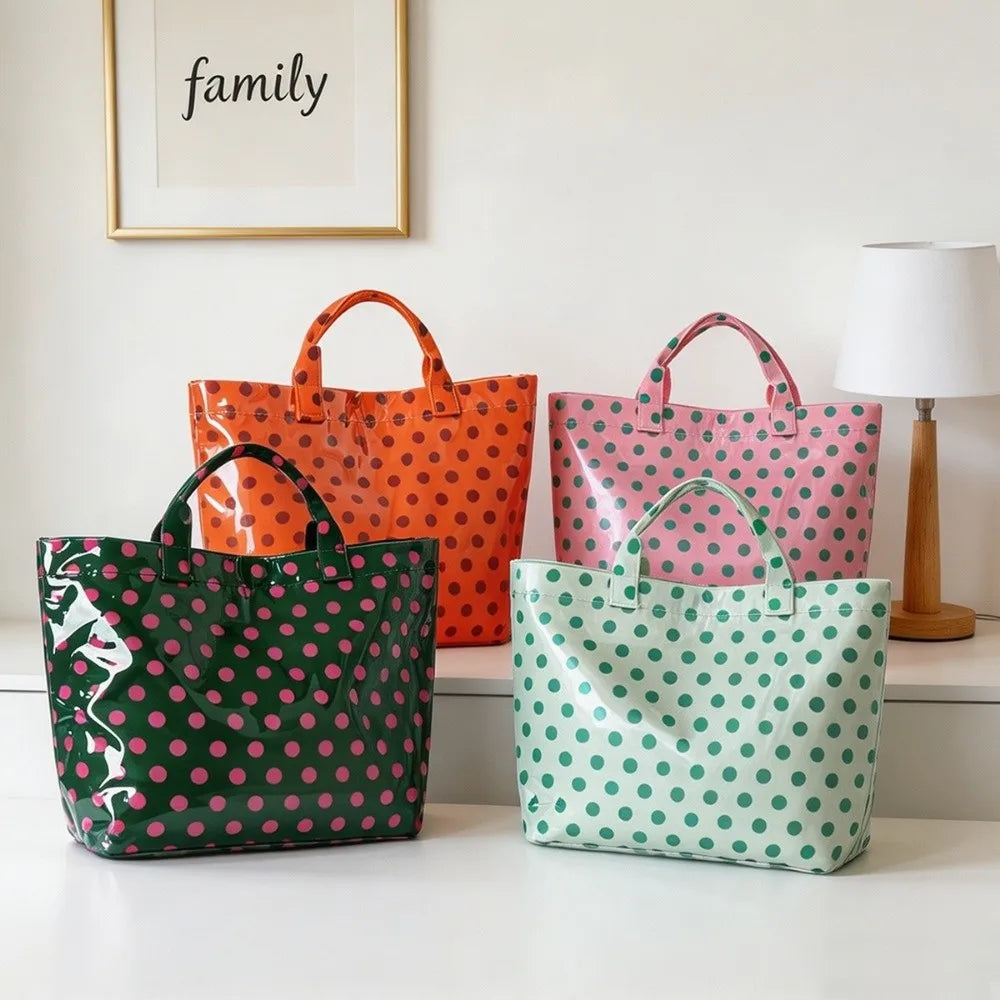 Large Polka Dot PVC Tote Bag – Waterproof Beach & Travel Handbag Waterproof Tote Bag Peaceful Pleasures Health and Wellness
