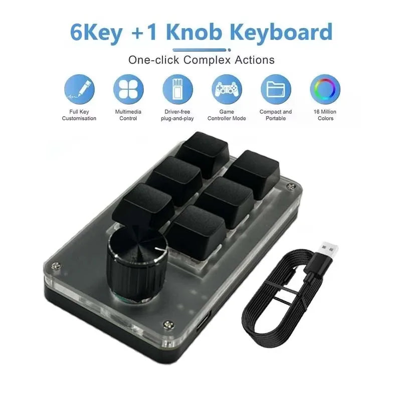 Mini Macro Mechanical Keyboard – RGB, 3/6 Keys & Rotary Knob