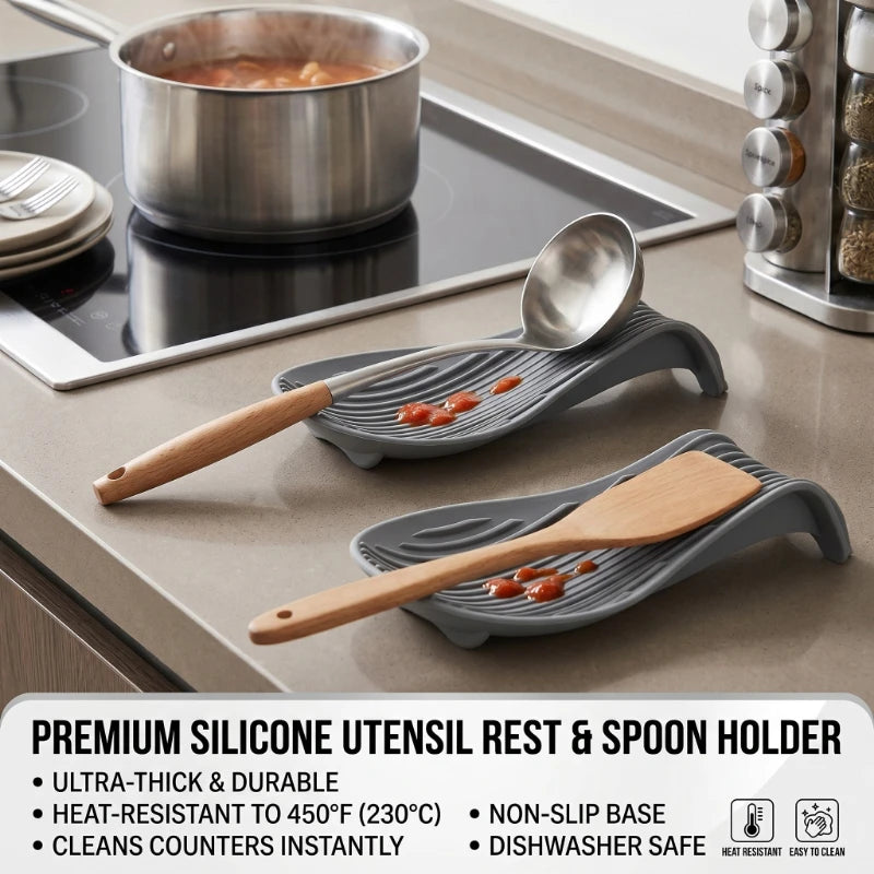 1/3Pcs Silicone Insulated Spoon Holder Heat Resistant Placemat Spoon Holder Cutlery Shelving Kitchen Tools Placemat Peaceful Pleasures Health and Wellness