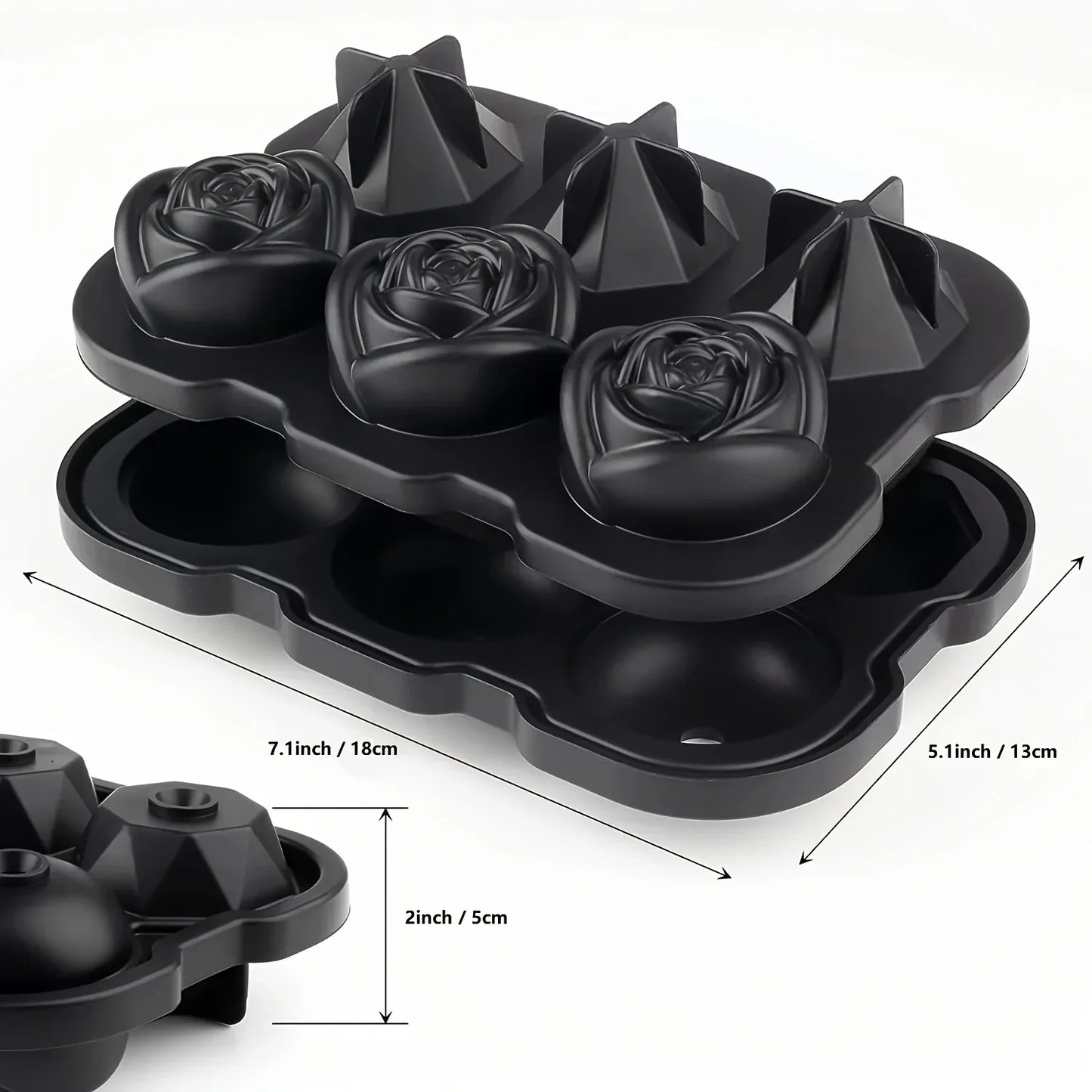 1pc Diamond & Rose Shaped Ice Cube Mould, Modern Silicone Ice Cube Maker Tray For Bar, Office Peaceful Pleasures Health and Wellness