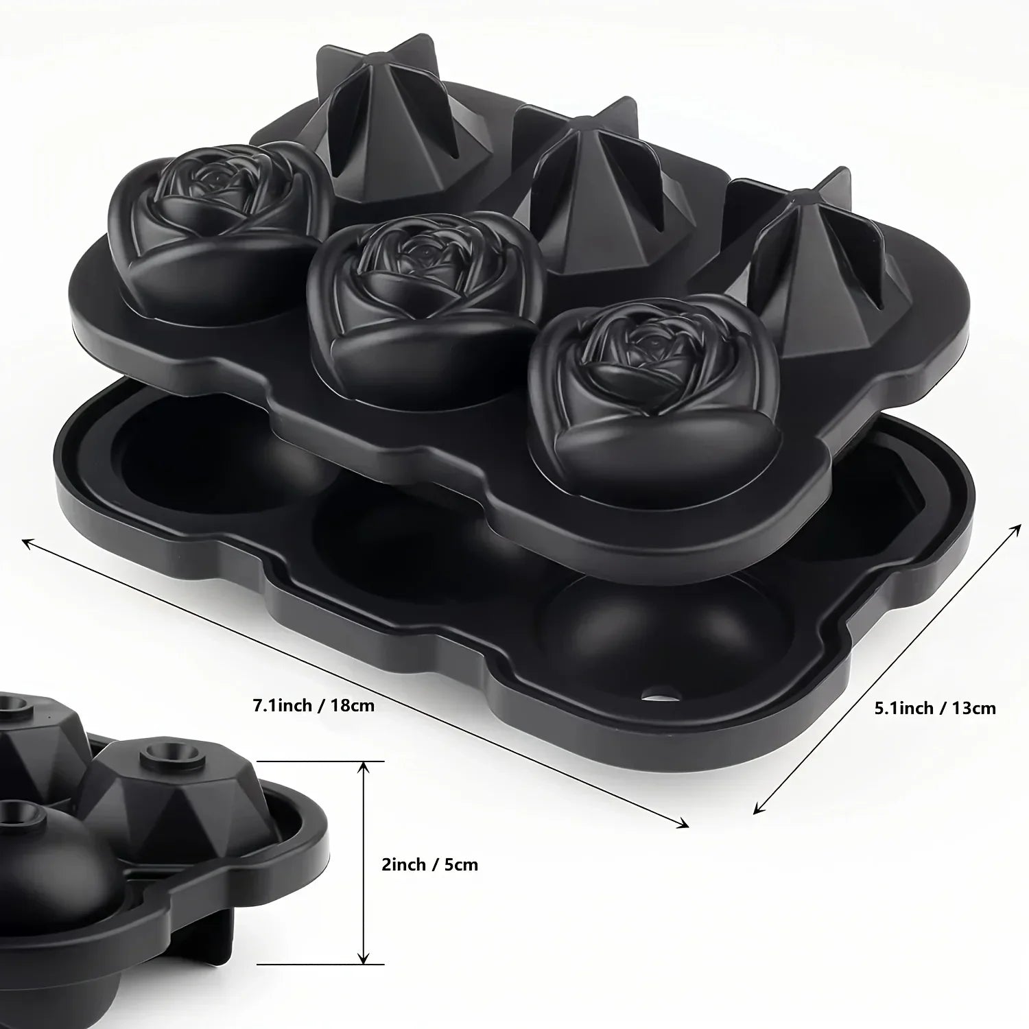 1pc Diamond & Rose Shaped Ice Cube Mould, Modern Silicone Ice Cube Maker Tray For Bar, Office Peaceful Pleasures Health and Wellness
